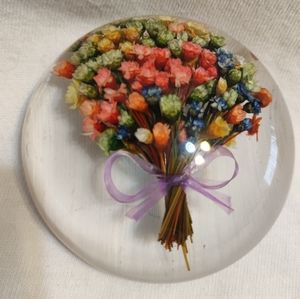 Vintage Dried Flower Bouquet Lucite Paperweight